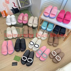 Luxury merken dames platform sandalen mode geborduurd canvas designer slippers zomercasual dia's in elkaar grijpende rubber dikke bodemschoenen met doos