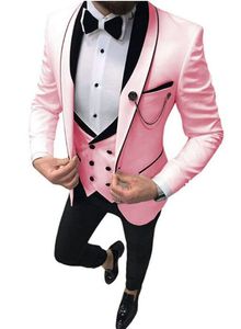 Trajes de hombre 2021, 3 piezas, trajes de negocios ajustados para novio, esmoquin rojo/amarillo/rosa para hombre, traje Formal de boda (Blazer + Pantalones + chaleco)