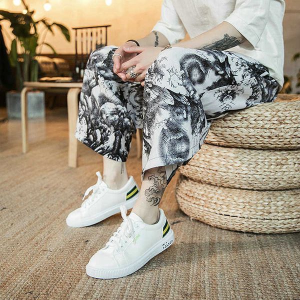 2021 Hommes Summer Harem Pantalon Casual Streetwear Caractères chinois Mode Impression Style européen Jogger Large M-5XL Dropshipping X0723