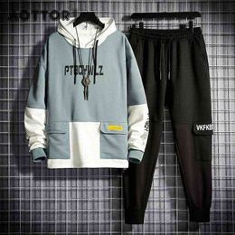 2021 Hommes Survêtement Jogging Costume Patchwork Sweats À Capuche Ensemble Hip Hop Streetwear Veste + Pantalon Cargo Hommes Pantalons De Survêtement Veste Vêtements G1222