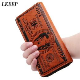 2021 Mannen Vintage Lange Portemonnee PU Leer Dollar Patroon Designer heren Portefeuilles Casual Houder Portemonnee Wallet257Y