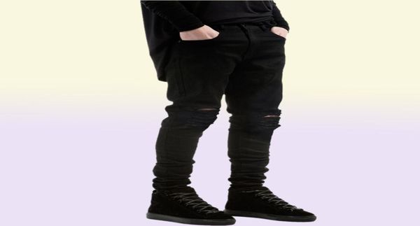 2021 Men039S Jeans hommes noirs skinny déchirant étirement slip hop swag swag denim motocycleur pantalon jogger2502381