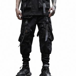 2021 Hommes Casual Ribbs Techwear Pantalon cargo avec de nombreuses poches Homme Harajuku Vintage Punk Harem Pantalon Hip Hop Pantalon D6UP #