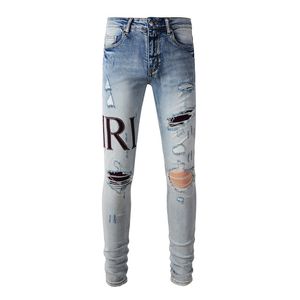 Heren Designer Jeans Distressed gescheurde Biker Slim Fit Motorcycle Denim voor Men S top Kwaliteit Fashion Jean Mans Pants Pour Hommes echte jeans #694