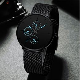 2021 Heren Mode Horloges Voor Mannen Business Casual Ultra Dunne Klok Mannelijke Roestvrij Stalen Gaas Riem Quartz Horloge Relogio masculino1927