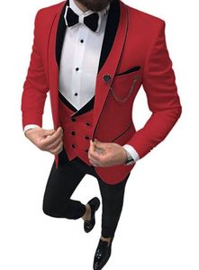 2021 heren pak bruidegom smoking rode prom bruiloft mannen pak slim fit mannelijke jurk formele pak voor mannen beste man 3 stks (jas + broek + vest)