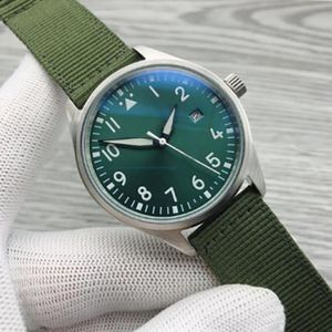 Herenhorloge 41 mm groene bladstreepprint wijzerplaat saffierkristal roestvrij staal automatisch mechanisch polshorloge