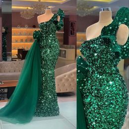 2022 Mermaid Avondjurken Dragen Donkergroene lovertjes kant sexy prom jurken pailletten zeemeermin elegante ruches dames formele feestjurk Vestido de novia