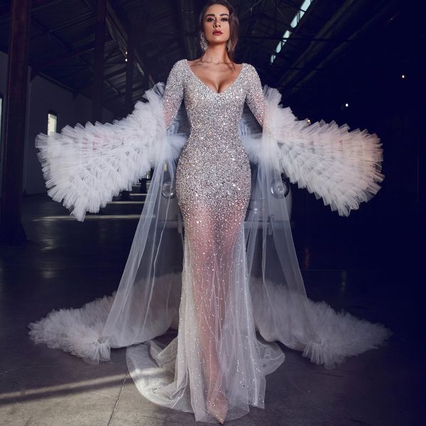 2021 Robes De soirée sirène avec paillettes perlées De luxe femmes robes De bal longue Robe De soirée formelle