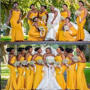 2021 Zeemeermin Geel Bruidsmeisjekleding Afrikaanse Zomer Tuin Platteland Bruiloft Bruidsmeisje Jurken Plus Size Custom Made331w