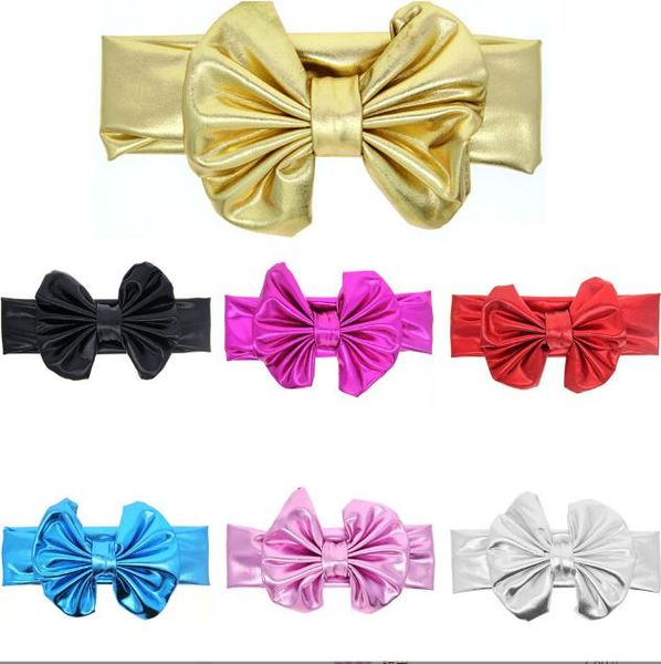 2021 couleur métal dernier bandeau de cheveux BOW bandeau bronzant bébé métallique gros arc bandeau élastique Vintage Head Wrap accessoires de cheveux