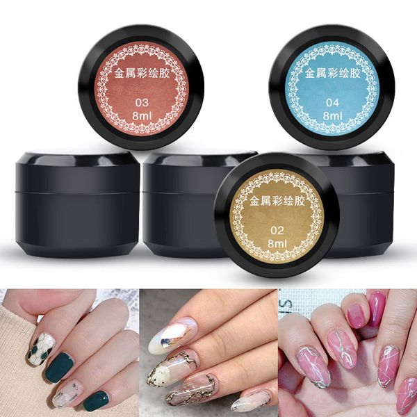 2021 Métal Effet Nail Gel Rose Or Argent UV LED Dessiner Peinture Estampage Nail Art Couleur Gel Polonais Manucure Longue Durée Gel Vernis