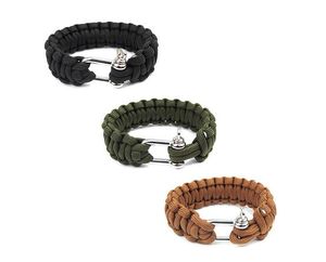 2021 Militaire Survival Armband Paracord Parachute Cord Levensbesparende armband met roestvrij staal D Shackle