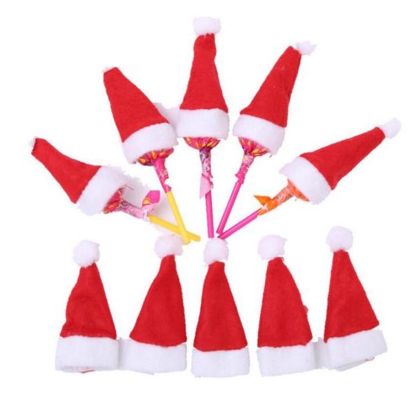 2021 Mini gorro de Papá Noel con pelusa, gorro envolvente, piruleta de Navidad, caramelo, azúcar, decoración