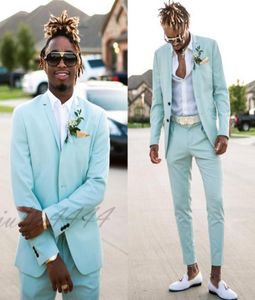 2021 Mint Green Tuxedos Mens Suits Slim Fit Two Pieces Beach Bruidegom Wedding For Men Peaked Rapel Formal Prom Suit jacketpants4468787