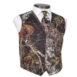2021 Modest Camo Groom Vests Rustic Wedding Vest Tree Trunk Leaves Spring Camouflage Slim Fit Men's Vests 2 piece set Vest Tie Cus 263M