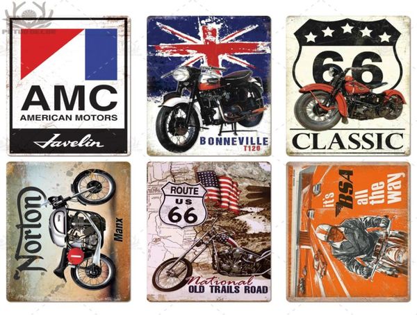 2021 Motocicleta Pintura de metal Signos Placa Vintage Retro Motor Cartel de chapa Decoración de pared para garaje Bar Pub Hombre Cueva Pintura de hierro Decorat6630425