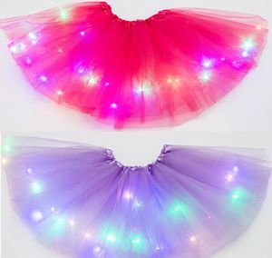 2021 Multicolor Leuke Kids LED-jurk met lichtenster Sequin Tutu Rok Puffy Luminous Girl Dresses voor Pody Performance and Party 20pcs