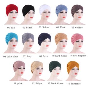 2021 Femmes Musulmanes Croix Hijab Turban Chapeau Perte De Cheveux Cancer Chemo Cap Foulard Wrap Islamique Bonnet Bonnet Stretch Chapeaux Couverture Solide