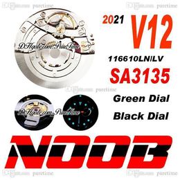 2021 N V12 SA3135 automatisch herenhorloge 40 mm zwarte keramische bezel groene wijzerplaat 904L stalen armband ultieme versie supereditie (juiste schokdemper) Puretime B2