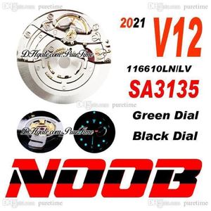 2021 N V12 SA3135 Automatisch herenhorloge, 40 mm zwarte keramiek bezel, groene wijzerplaat, 904L stalen band, ultieme versie Super Edition Co2636