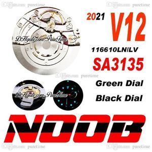 2021 N V12 SA3135 Automatisch herenhorloge, 40 mm zwarte keramiek bezel, groene wijzerplaat, 904L stalen band, ultieme versie Super Edition Co227o