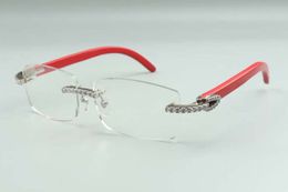 2021 occhiali con aste in legno rosso naturale 3524012 designer di lusso montatura per occhiali con diamanti infiniti, dimensioni: 36 -18-135 mm