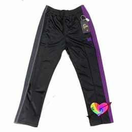2021 Aiguilles Pantalons de survêtement Hommes Femmes Violet Papillon Aiguilles de broderie Pantalon à rayures latérales Patchwork Pantalon de piste AWGE Joggers b7Ji #