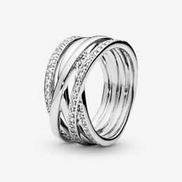 2021 NIEUWE 100% 925 Sterling Zilveren Ring Sparkling Gepolijste Lijnen Ringen voor Dames Engagement Anniversary DIY Sieraden