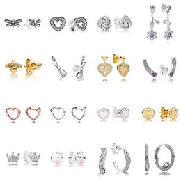2021 NIEUWE 100% 925 Sterling Silver290696CZ Sprankelen Love Knot Earring Studs Hart Ear Charm Pandora Beads Fit Original