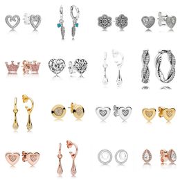 2021 Nouveau 100% 925 Sterling Silver297099CZ-1 Heart Swirls Boucle d'oreille Goujons Heart Ear Charme Pandora Perles Fit Original