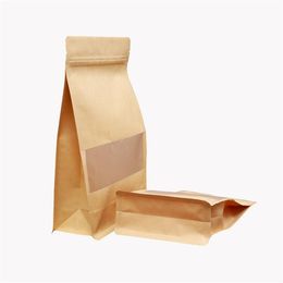 2021 nuevo 100 unids/lote bolsa de embalaje de papel Kraft bolsa de almacenamiento de pie reutilizable bolsas de paquete con ventana para almacenar aperitivos té comida