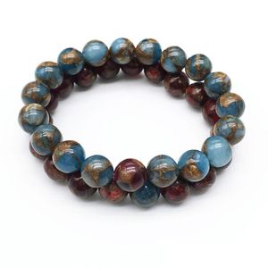 Beaded, Strands 10mm Blue Mosaic Quartz Kralen Armband, Elastische Rode Gemstone Armband, Geschenken