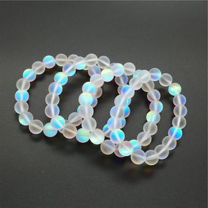 2021 Nieuwe 10mm matte witte aura quartz armband, edelsteen armband, holografische ronde kralen, elastische armband, geluk armband