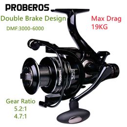 2021 Nieuwe 19 kg Max Drag dubbele remontwerp Vis Reel Super Strong Carp Fishing Feeder Spinning Reel Spinning Wheel Rod Combo W220308