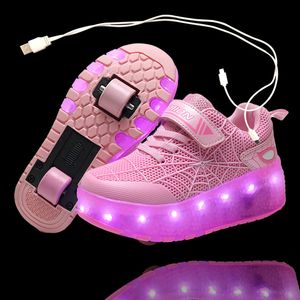 2021 nouveau 28-40 USB charge enfants baskets avec 2 roues filles garçons Led chaussures enfants baskets avec roues patins à roulettes chaussures