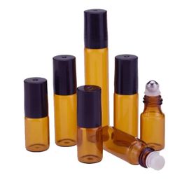 2021 NIEUWE 3 ml 5 ml Amber Glass Roll on Bottle Travel Essential Oil Parfum Fles met roestvrijstalen ballen