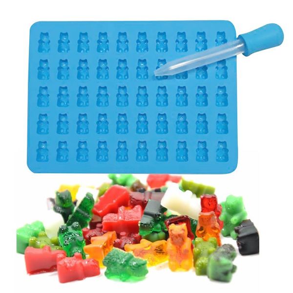 Moule à chocolat et bonbons en Silicone, 50 cavités, ours gommeux, avec compte-gouttes en Bonus, cadeau mignon pour vos enfants, nouveauté 2021