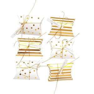 Boîtes à bonbons en forme d'oreiller, 50 pièces/ensemble, boîtes à bijoux à pois et à rayures, sacs en papier pour cadeaux de mariage, fête, nouveauté 2021