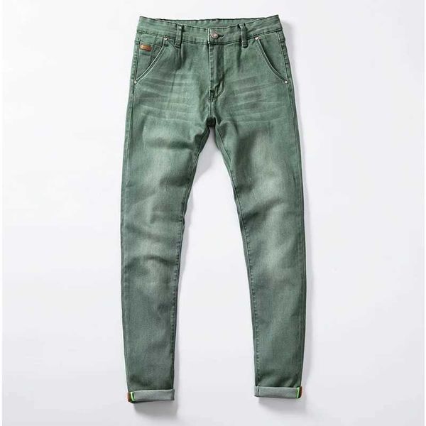 2021 Nouveau 7 Couleur Hommes Stretch Skinny Jeans Mode Casual Slim Fit Denim Pantalon Mâle bleu Vert Noir Kaki Blanc Pantalon Mâle X0621