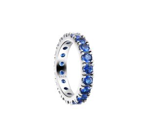 2021 Nieuwe 925 Sterling Silver Rings Blue Sparkling Row Eeuwigheid Ringen voor vrouwen Wedding Fashion Engagement Ring Sieraden9486991