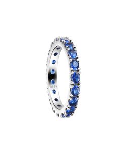 2021 Nieuwe 925 Sterling Silver Rings Blue Sparkling Row Eeuwigheid Ringen voor vrouwen Wedding Fashion Engagement Ring Sieraden6687659