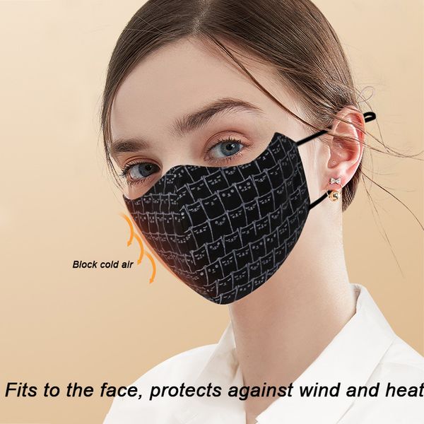 2021 nuevas máscaras de algodón para adultos que mantienen el calor y el polvo, protector de ojos lavado, impresión de gato, protección tridimensional de 3 capas