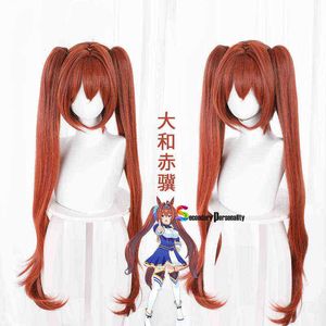 2021 Nieuwe anime hot game Pretty Derby Daiwa Scarlet Wig Beautiful Long Red Brown Pig Tails Hairstyle Wig Cosplay Props Lengte J220720