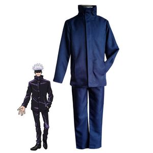 2021 nouveau Anime Jujutsu Kaisen Gojo Satoru Cosplay Costume violet clair perruque garçons hommes école uniforme Costume fête tenue carnique Y0913