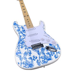 2021 Nieuwe aankomst blauw en wit porselein Chinese stijl 6-string elektrische gitaar, positief geluid, kwaliteitsborging