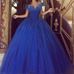 2021 Nouvelle arrivée Blue Ball Robe Quinceanera Robes Perles Sweet 16 Robes Sequins Lace Up Up Debutante Prom Party Robe Custom Made QC1590 207R