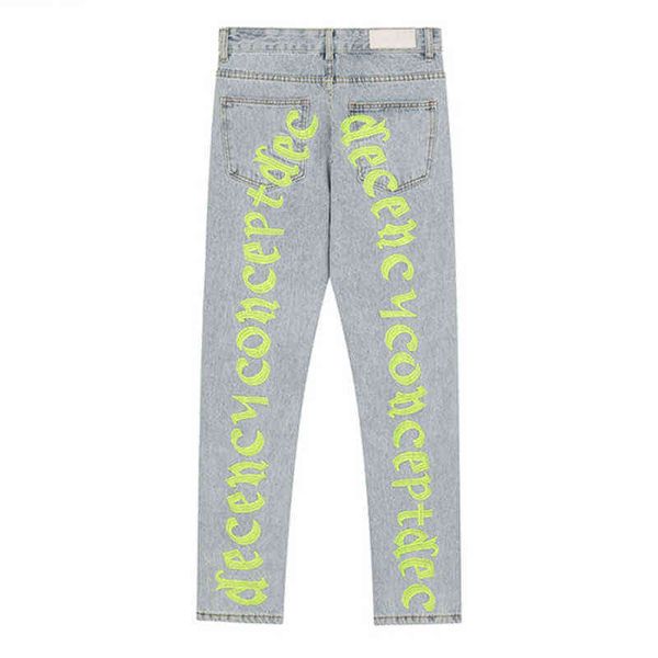 2021 Nouvelle Arrivée Fluorescent Lettre Imprimer Coton Hommes Hip Hop Jeans Pantalon Coréen Casual Droite Vintage Denim Pantalon Pantn T220803