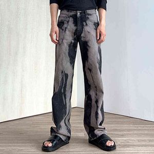 2021 Nouvelle Arrivée Tie Dye Rétro Lavé Hommes Hip Hop Jeans Pantalon En Détresse Droite Dark Academia Vintage Denim Pantalon Spodnie T220803