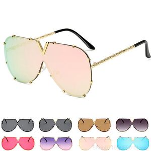 2021 nouveauté femmes marque concepteur hommes luxe miroir lunettes de soleil V surdimensionné clair femme soleil verre lunettes femme plat haut